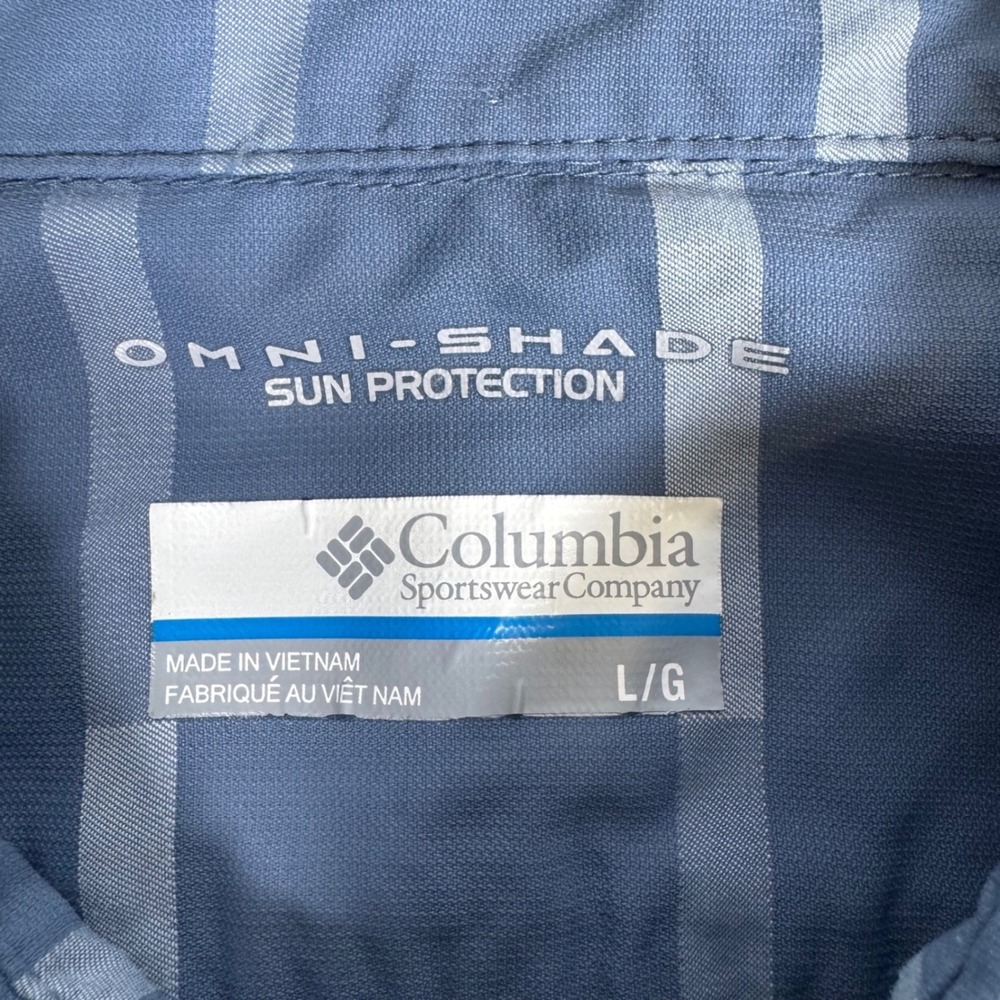 Columbia Button Down Shirt Mens Large Blue Striped Omni-Shade Short Sleeve - Picture 5 of 8